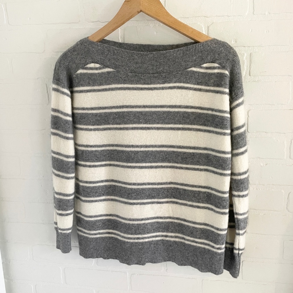 Paul Costelloe Cashmere Wool Striped Boat Neck Knit Sweater Nautical Coastal S - Picture 3 of 13